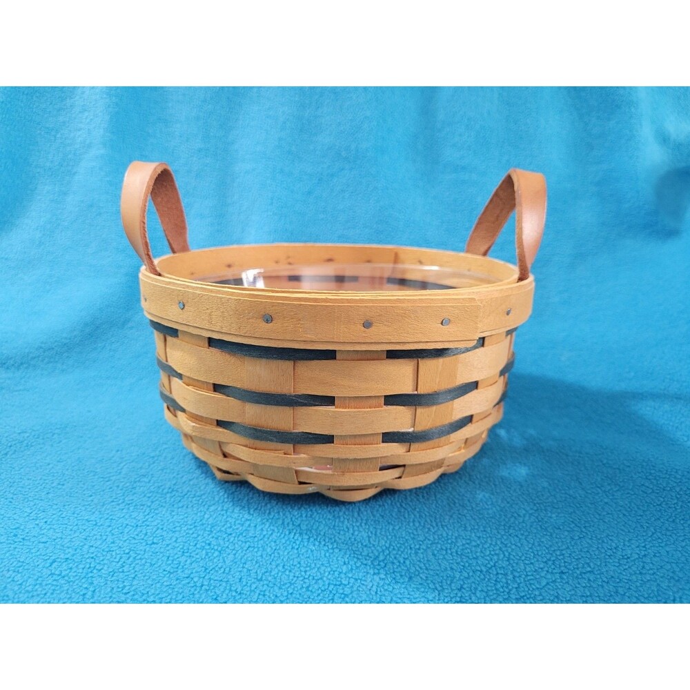 LONGABERGER Heartland Round Basket Leather Handles & Protector Vtg